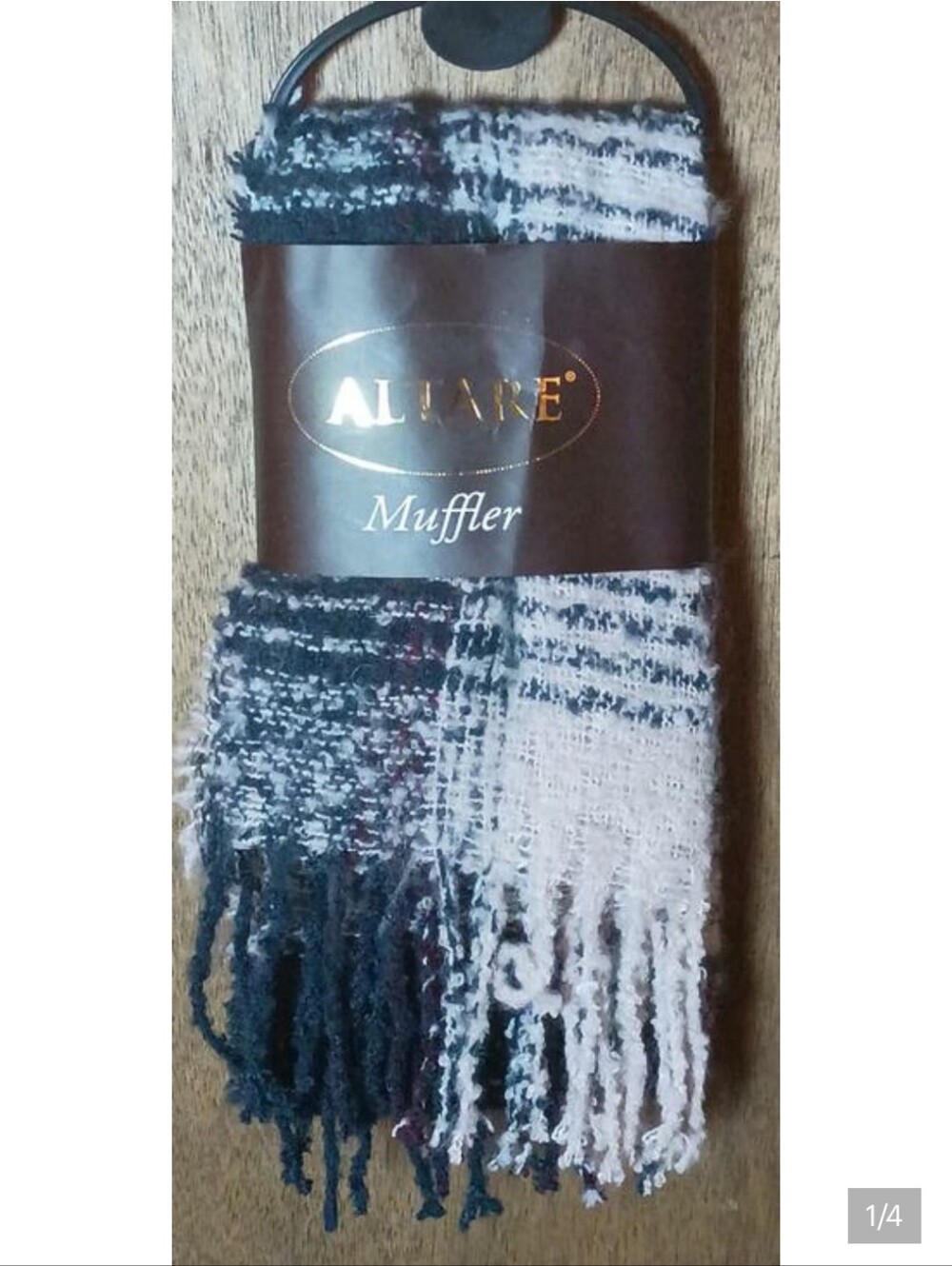Altare Gray/ White/ Teal Plaid Knit Blanket Scarf NWT